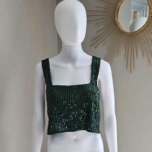 NWT Show Me Your MuMu Green Crop Top Sequins Small